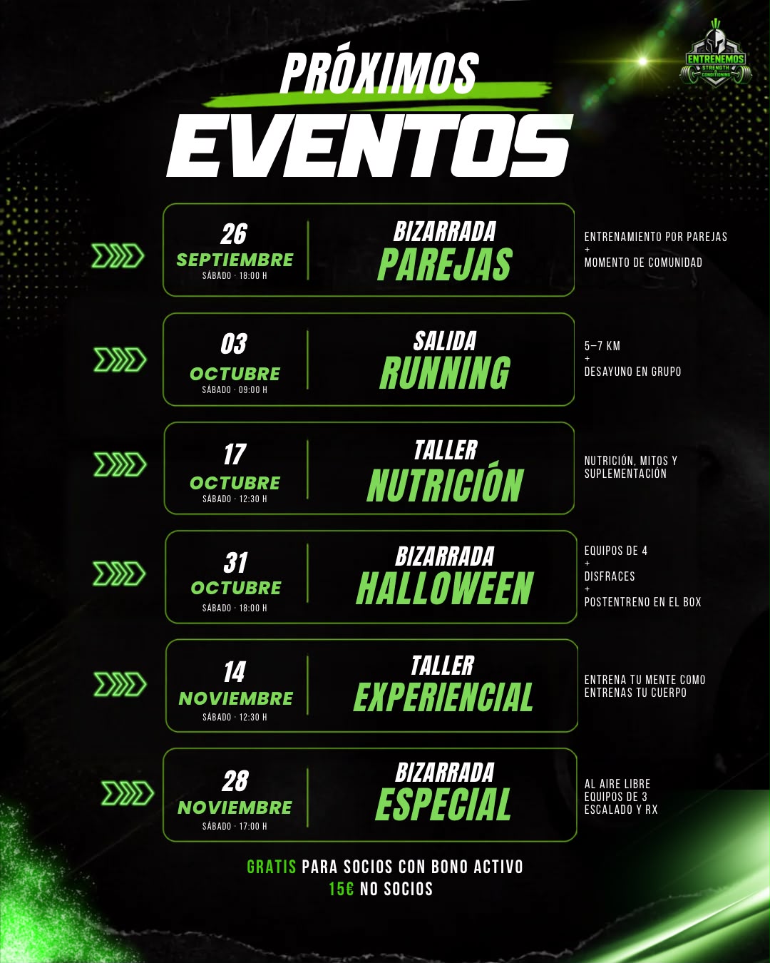 Cartel de próximos eventos de ENTRENEMOS