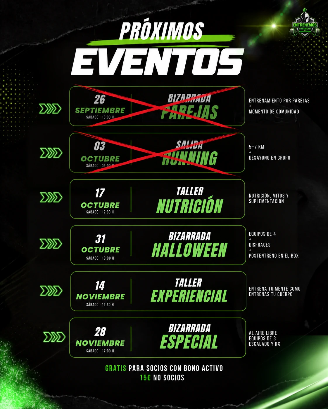 Cartel de próximos eventos de ENTRENEMOS